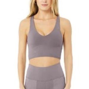 Alo Real Bra Tank and Highwaist Airbrush leggings in Purple Dusk